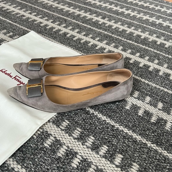 Salvatore Ferragamo Gray Flats with Gold Accent - Picture 2 of 12